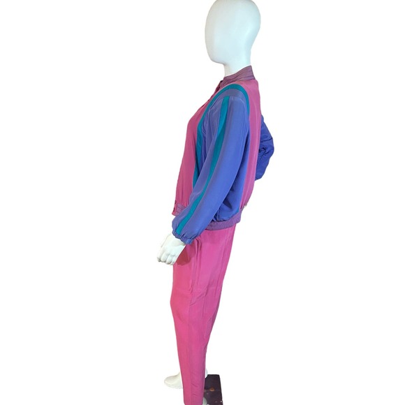 80’s Vintage Color Blocked Silk Tracksuit - Picture 2 of 9